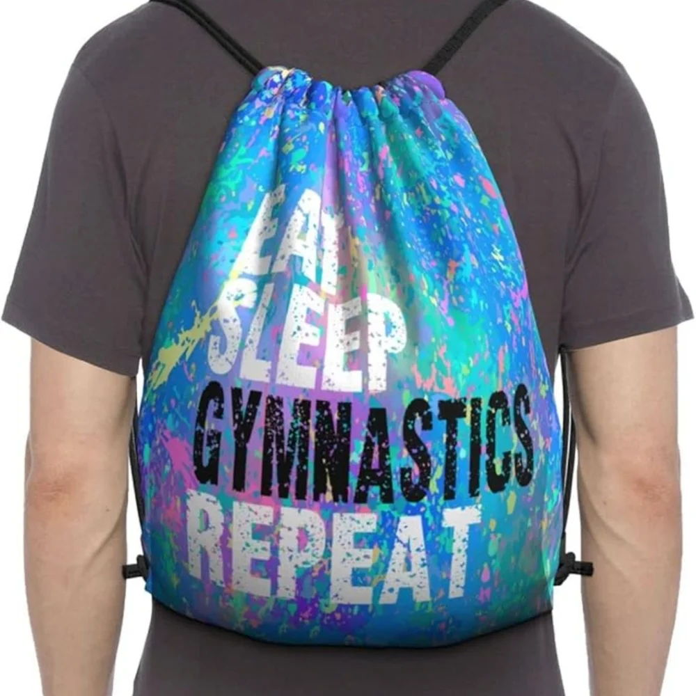 Colorful Eat Sleep Gymnastics Repeat Splatter Paint Drawstring Bag - Picture 2 of 2